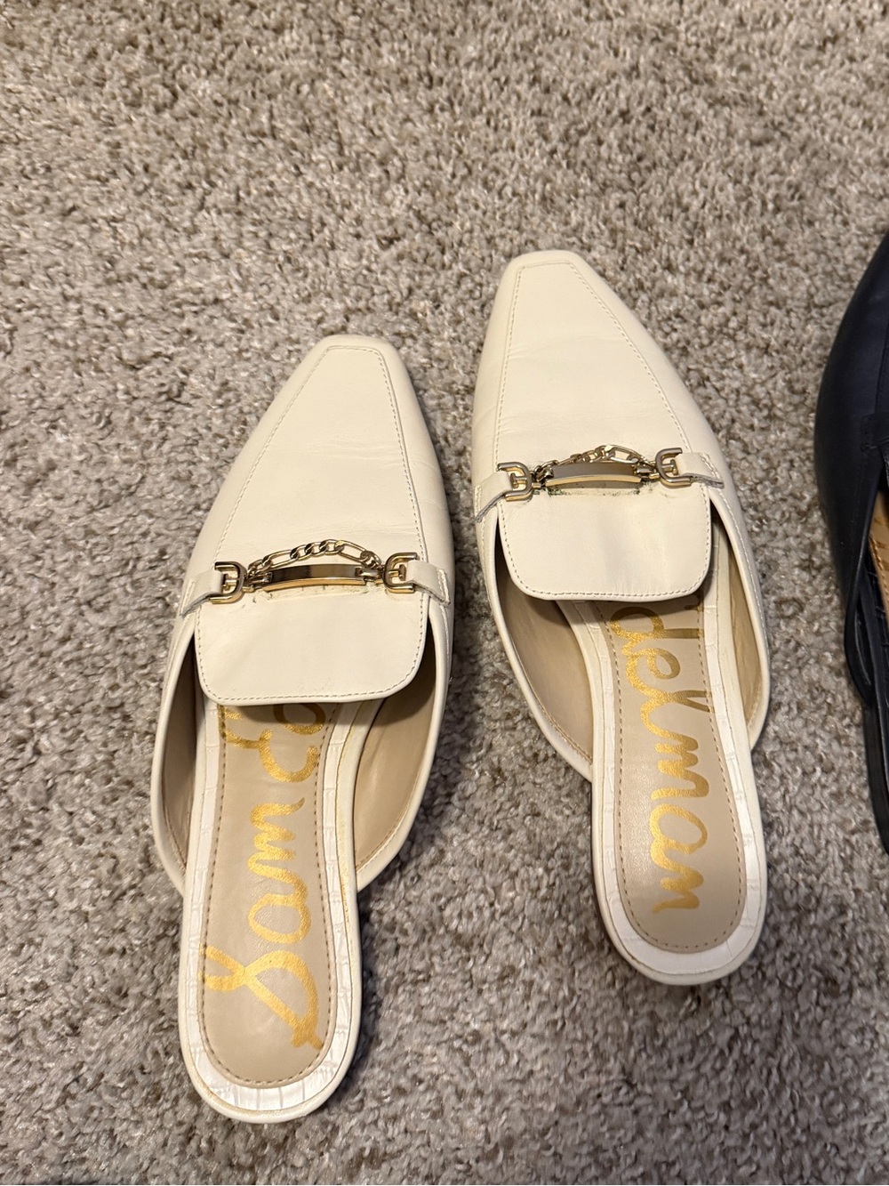 Sam Edelman Cream Leather Bit-Detail Mule Pair
